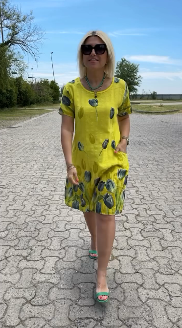 Neya™ - Vasaros Suknelė su apvalia iškirpte ir gražiu raštu