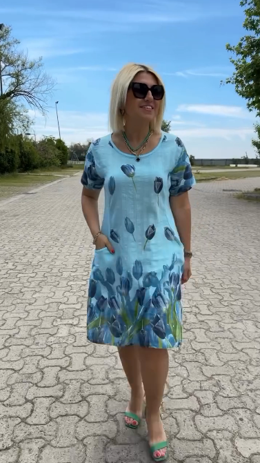 Neya™ - Vasaros Suknelė su apvalia iškirpte ir gražiu raštu