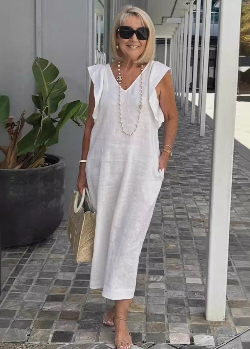 Nora – Be rankovių suknelė su V formos iškirpte