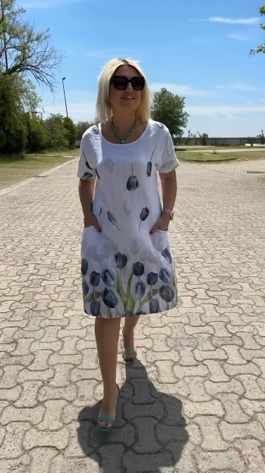 Neya™ - Vasaros Suknelė su apvalia iškirpte ir gražiu raštu