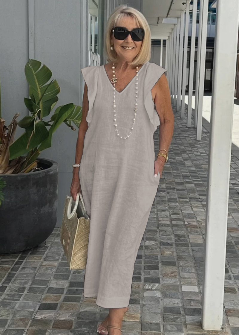 Nora – Be rankovių suknelė su V formos iškirpte