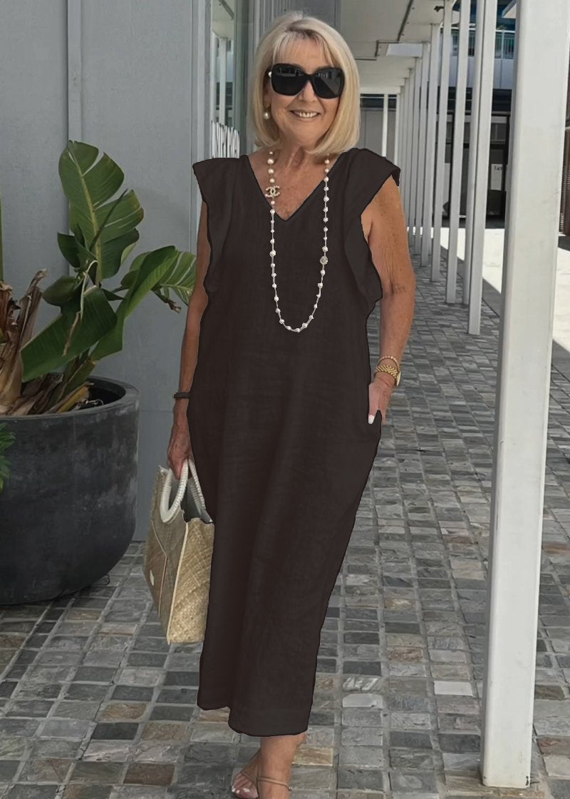 Nora – Be rankovių suknelė su V formos iškirpte