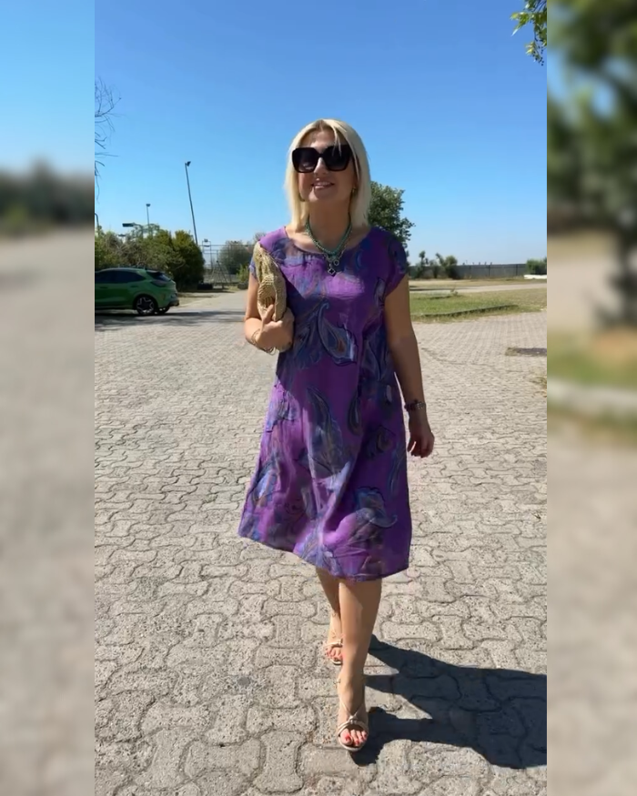 Hazal™ - Suknelė su apvaliu iškirpimu ir gražiu raštu