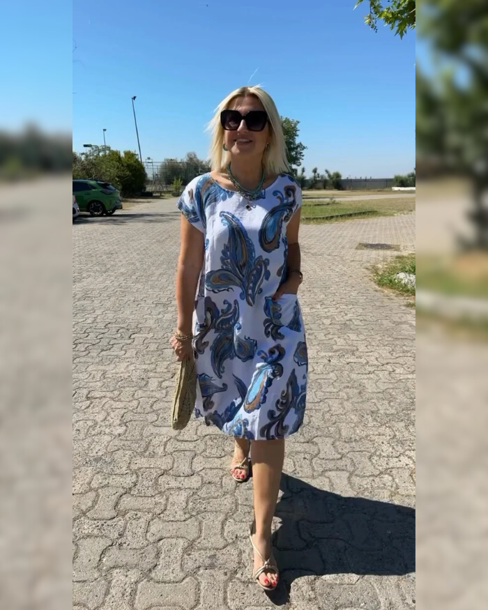 Hazal™ - Suknelė su apvaliu iškirpimu ir gražiu raštu