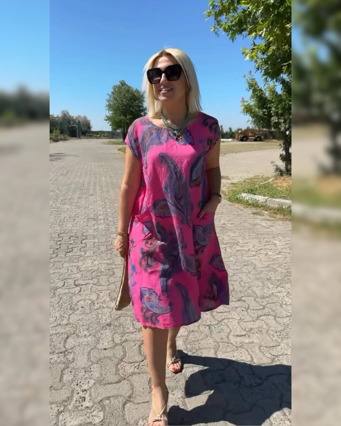 Hazal™ - Suknelė su apvaliu iškirpimu ir gražiu raštu