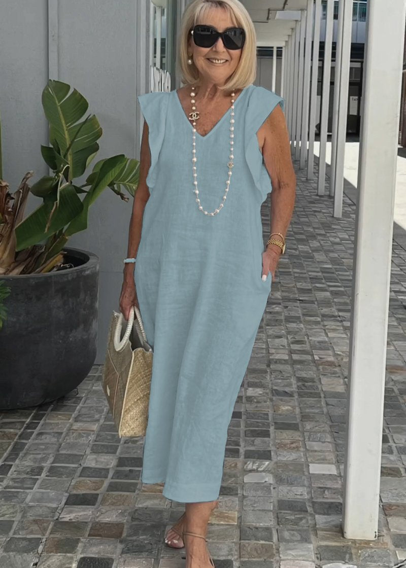 Nora – Be rankovių suknelė su V formos iškirpte