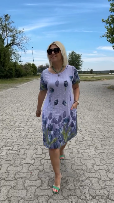 Neya™ - Vasaros Suknelė su apvalia iškirpte ir gražiu raštu