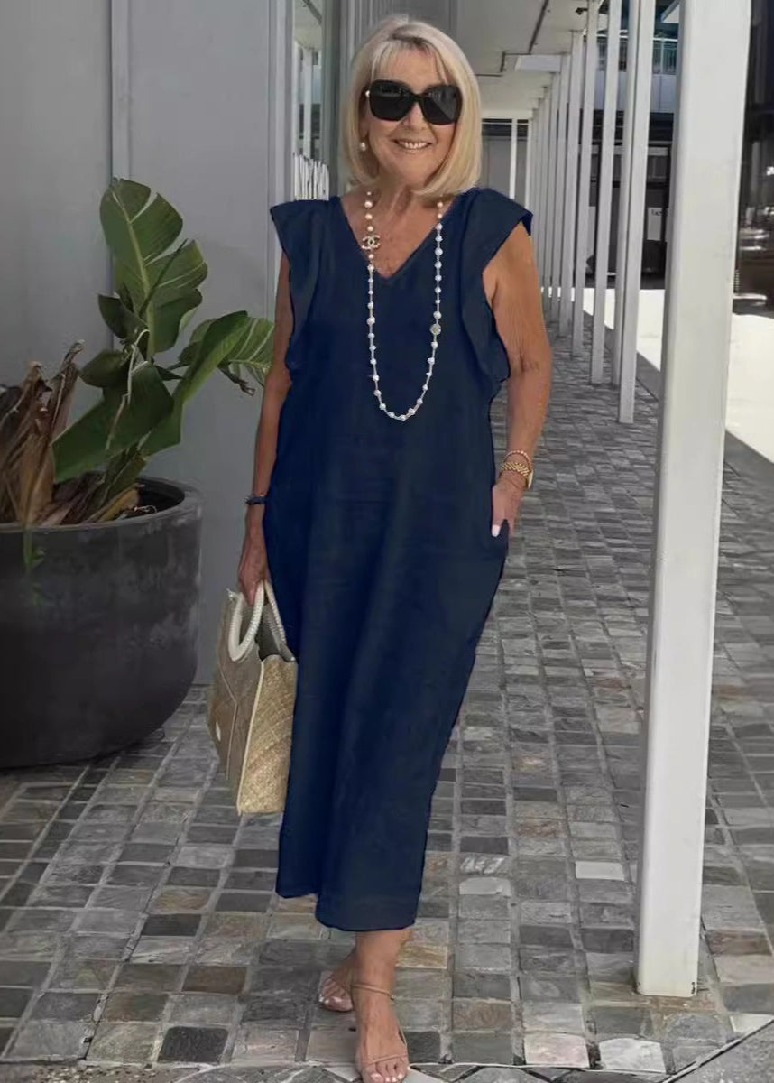 Nora – Be rankovių suknelė su V formos iškirpte