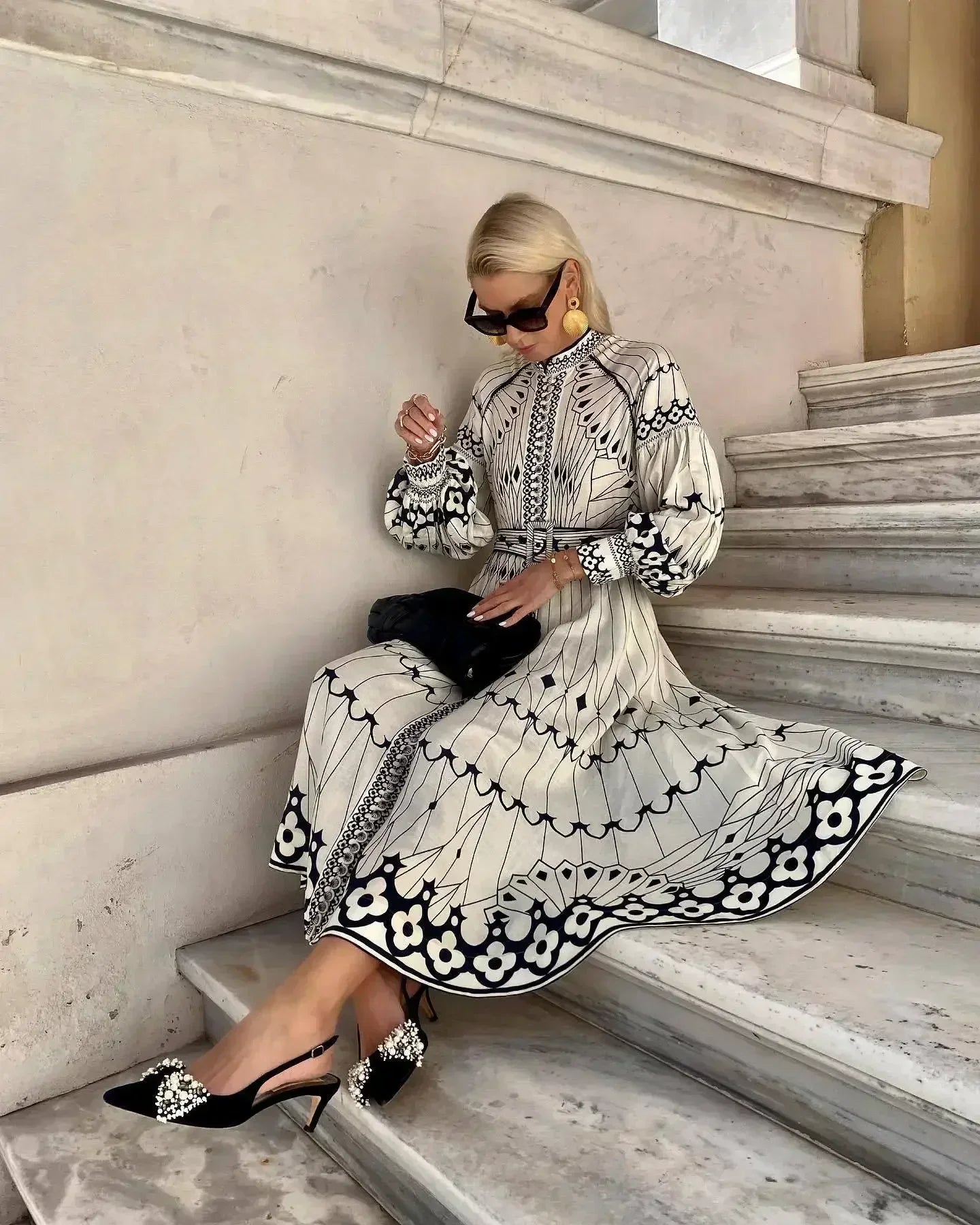 Eulalia - Retro Stovinti Apykaklė Boho Suknelė