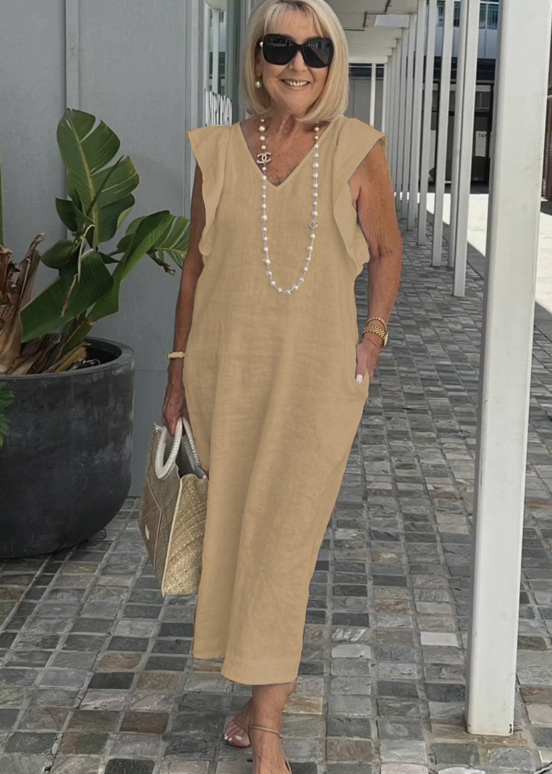 Nora – Be rankovių suknelė su V formos iškirpte